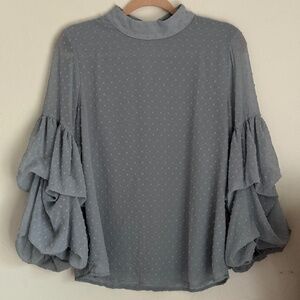 Wishlist Light Blue Polka Dot Sheer Ruffle Blouse | Size M